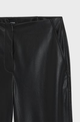 Straight-leg trousers in faux leather, Black