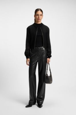 Straight-leg trousers in faux leather, Black