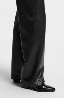Straight-leg trousers in faux leather, Black