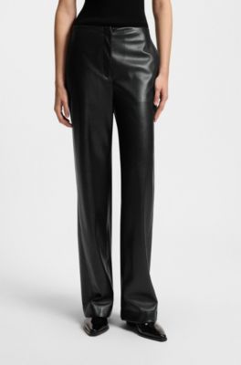 Straight-leg trousers in faux leather, Black
