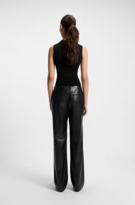 Straight-leg trousers in faux leather, Black