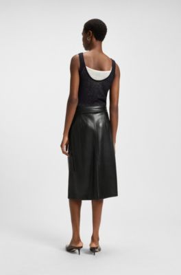 Faux-leather skirt with wrap front, Black