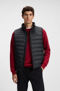 Gilet slim fit ripiegabile con impunture miste idrorepellenti, Nero