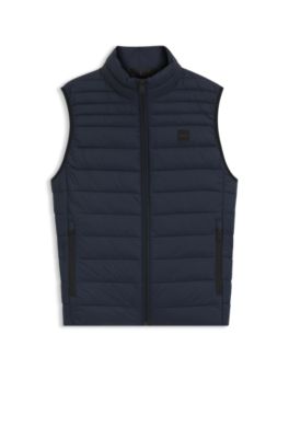 Gilet slim fit ripiegabile con impunture miste idrorepellenti, Blu scuro