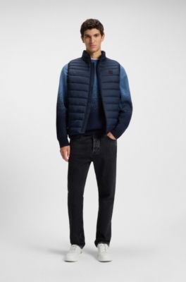 Water-repellent gilet with mixed quilting, Dark Blue