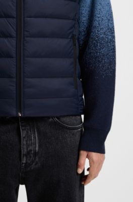 Gilet slim fit ripiegabile con impunture miste idrorepellenti, Blu scuro
