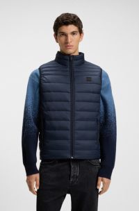 Doudoune sans manches Slim déperlante et pliable à matelassage mélangé, Bleu foncé