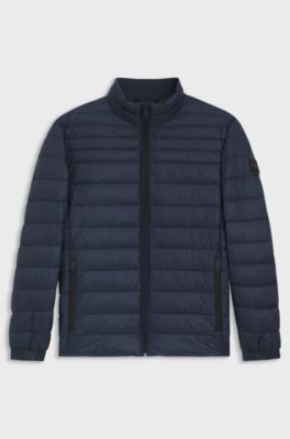 Veste matelass&eacute;e d&eacute;perlante et compressible avec &eacute;tiquette logot&eacute;e, Bleu fonc&eacute;