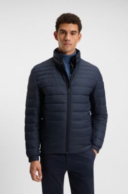 Packable water-repellent padded jacket with logo badge, Dark Blue