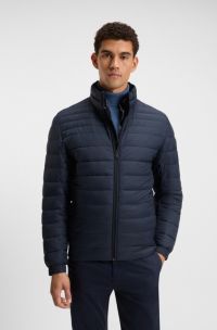 Opvouwbare slim-fit jas met waterafstotende, ongelijke stiksels, Donkerblauw