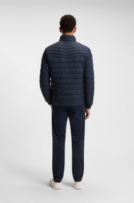 Opbergbaar waterafstotend gewatteerd jack met logopatch, Donkerblauw