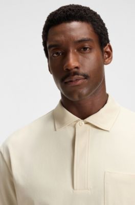 Relaxed-fit polo shirt in peached cotton, Natural