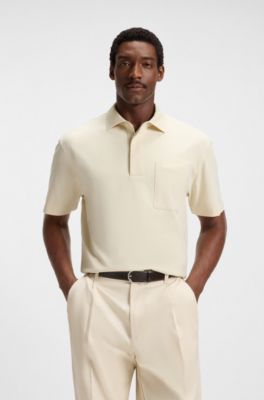 Relaxed-fit polo shirt in peached cotton, Natural