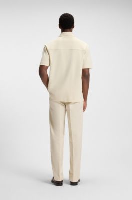 Relaxed-fit polo shirt in peached cotton, Natural