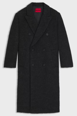 Double-breasted relaxed-fit coat with wool and alpaca, Black