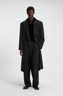 Double-breasted relaxed-fit coat with wool and alpaca, Black
