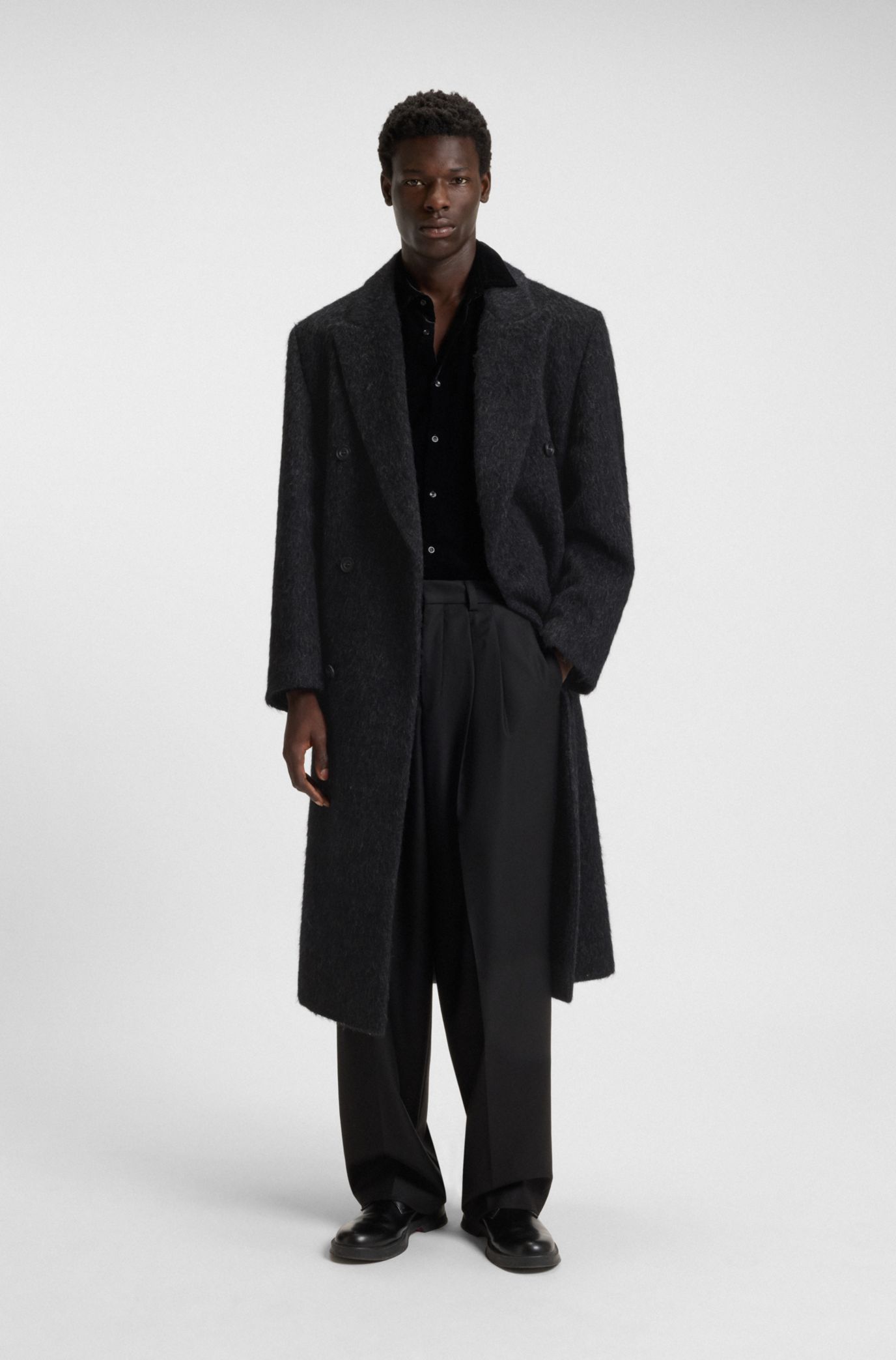 HUGO - リラックスフィット ダブルブレストコート ウール