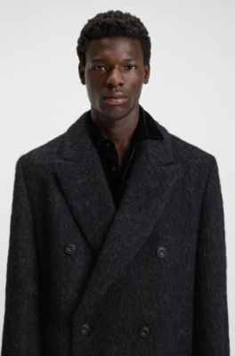 Double-breasted relaxed-fit coat with wool and alpaca, Black