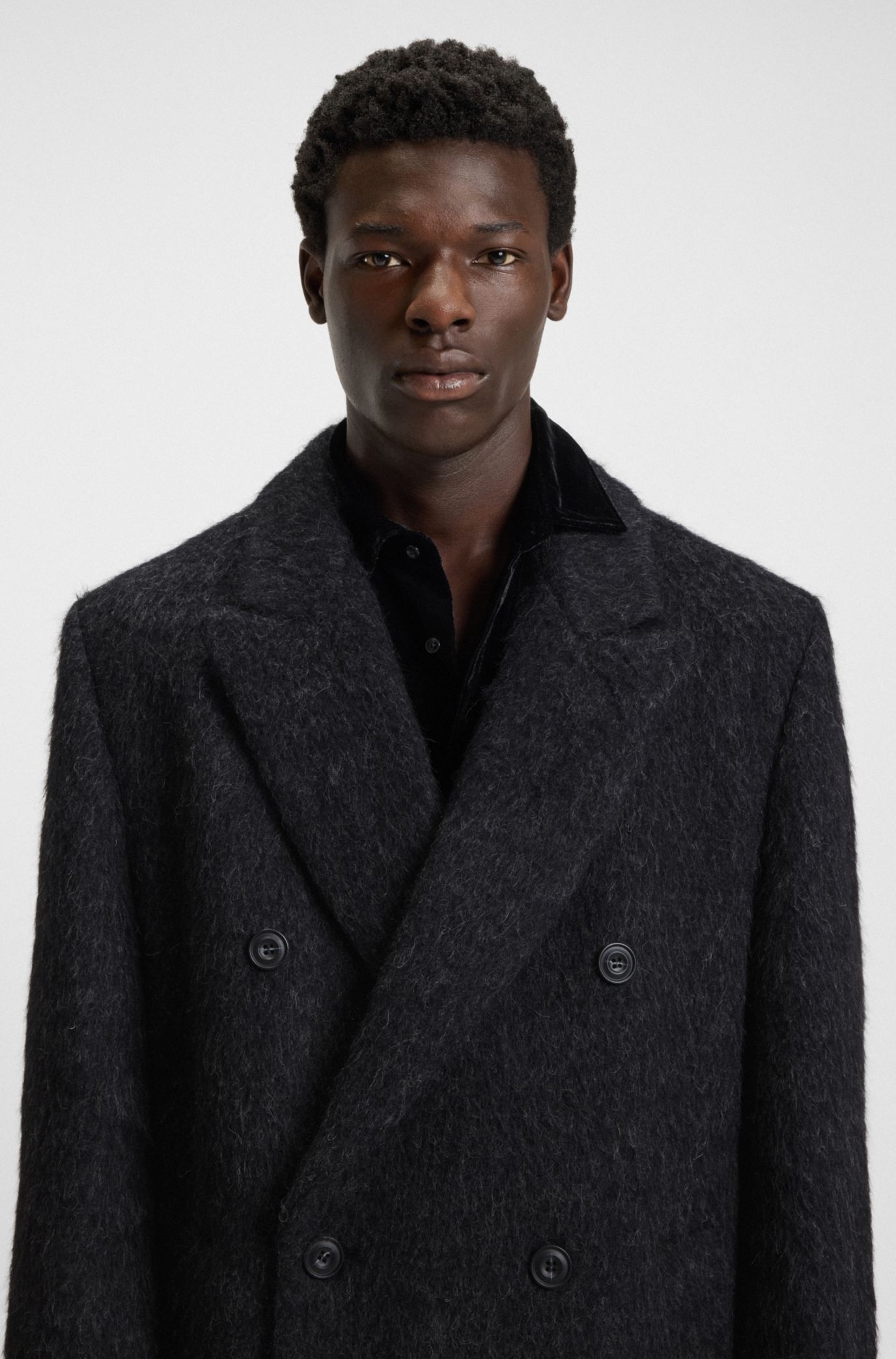 HUGO - リラックスフィット ダブルブレストコート ウール/アルパカ入り