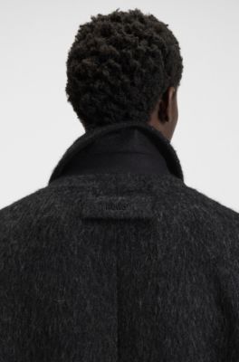 Double-breasted relaxed-fit coat with wool and alpaca, Black