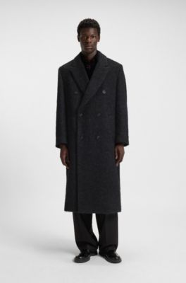 Double-breasted relaxed-fit coat with wool and alpaca, Black