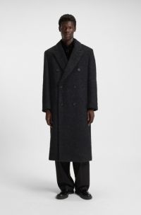Double-breasted relaxed-fit coat with wool and alpaca, Black