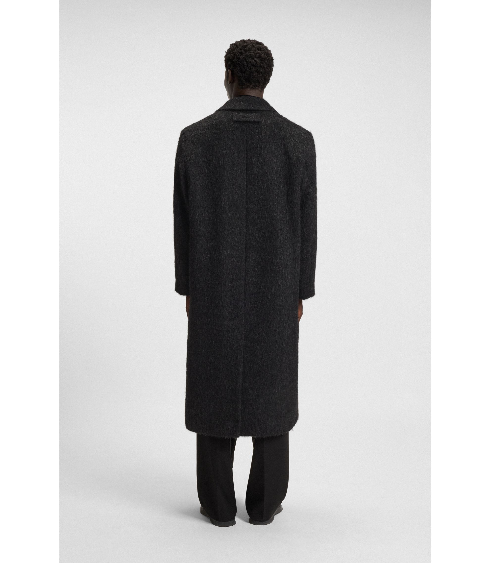 HUGO - Double-breasted relaxed-fit coat with wool and alpaca - Black