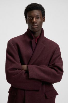 Regular-fit long-length coat in tweed, Dark Red
