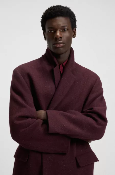 Regular-fit long-length coat in tweed