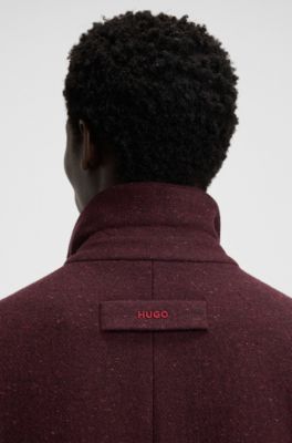 Regular-fit long-length coat in tweed, Dark Red
