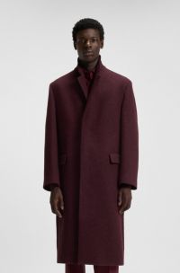Regular-fit long-length coat in tweed, Dark Red
