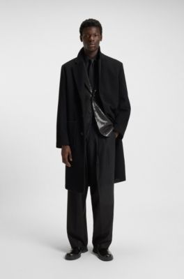 Regular-fit coat in a wool blend, Black