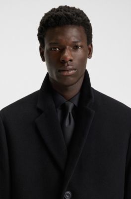 Regular-fit coat in a wool blend, Black
