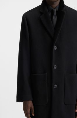 Regular-fit coat in a wool blend, Black