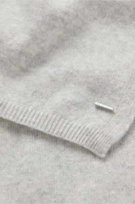 Cashmere scarf with metallic logo trim, Light Grey
