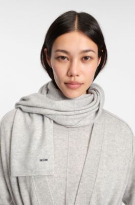 Cashmere scarf with metallic logo trim, Light Grey