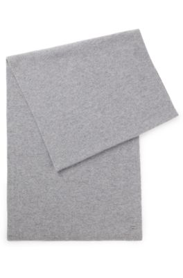 Cashmere scarf with metallic logo trim, Grey