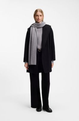 Cashmere scarf with metallic logo trim, Grey