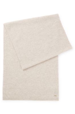 Cashmere scarf with metallic logo trim, Light Beige