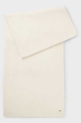 Cashmere scarf with metallic logo trim, Natural