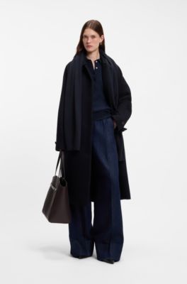 Cashmere scarf with metallic logo trim, Dark Blue