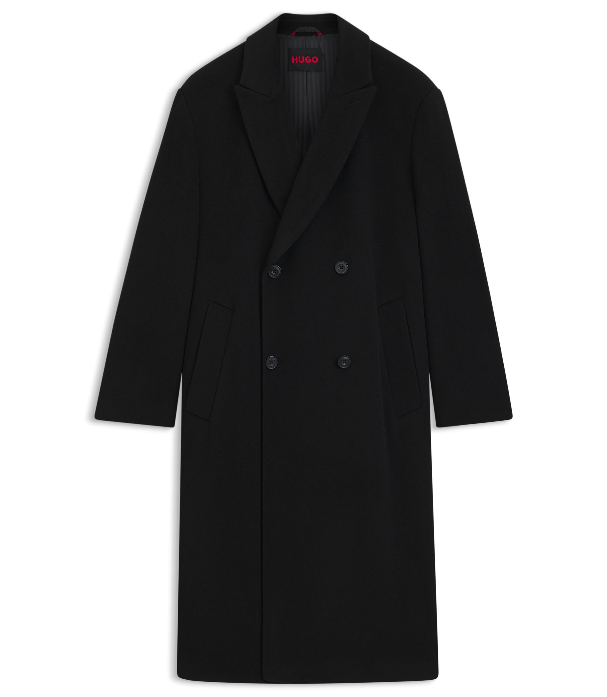 HUGO - ダブルブレストコート ウールブレンド - ブラック