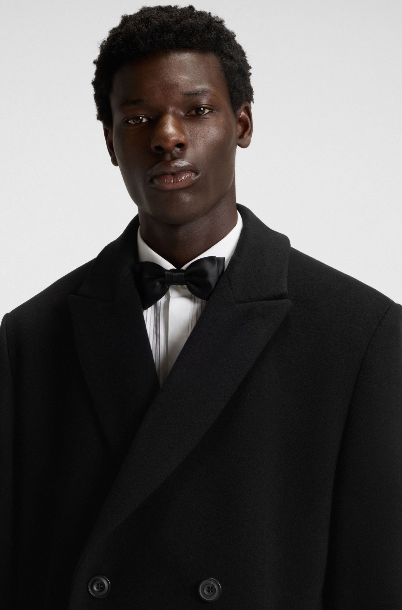 HUGO - Double-breasted coat in a wool blend - Black