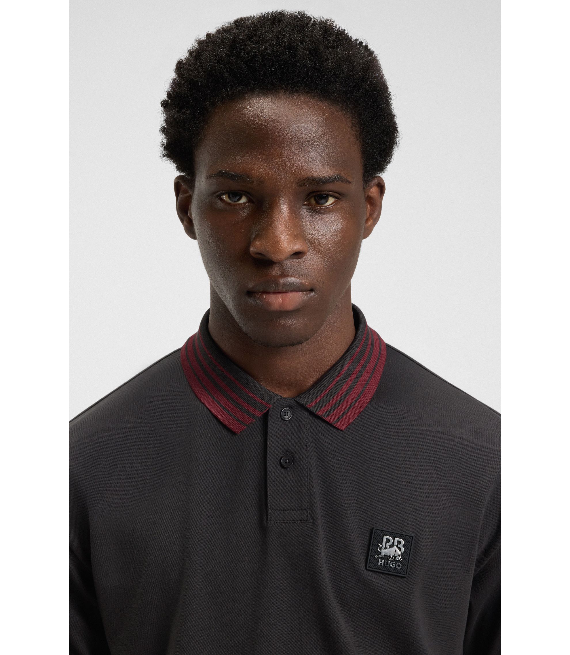 HUGO - HUGO x RB polo shirt with bull logo patch - Dark Grey