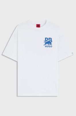 HUGO x RB T-shirt in cotone con logo con grafica toro, Bianco