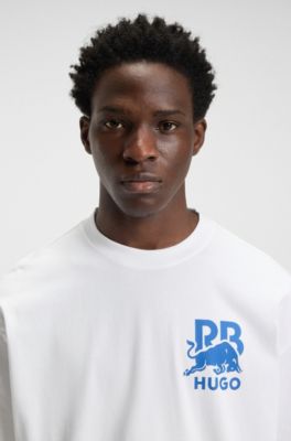 HUGO x RB 불 그래픽 로고 코튼 티셔츠, 화이트