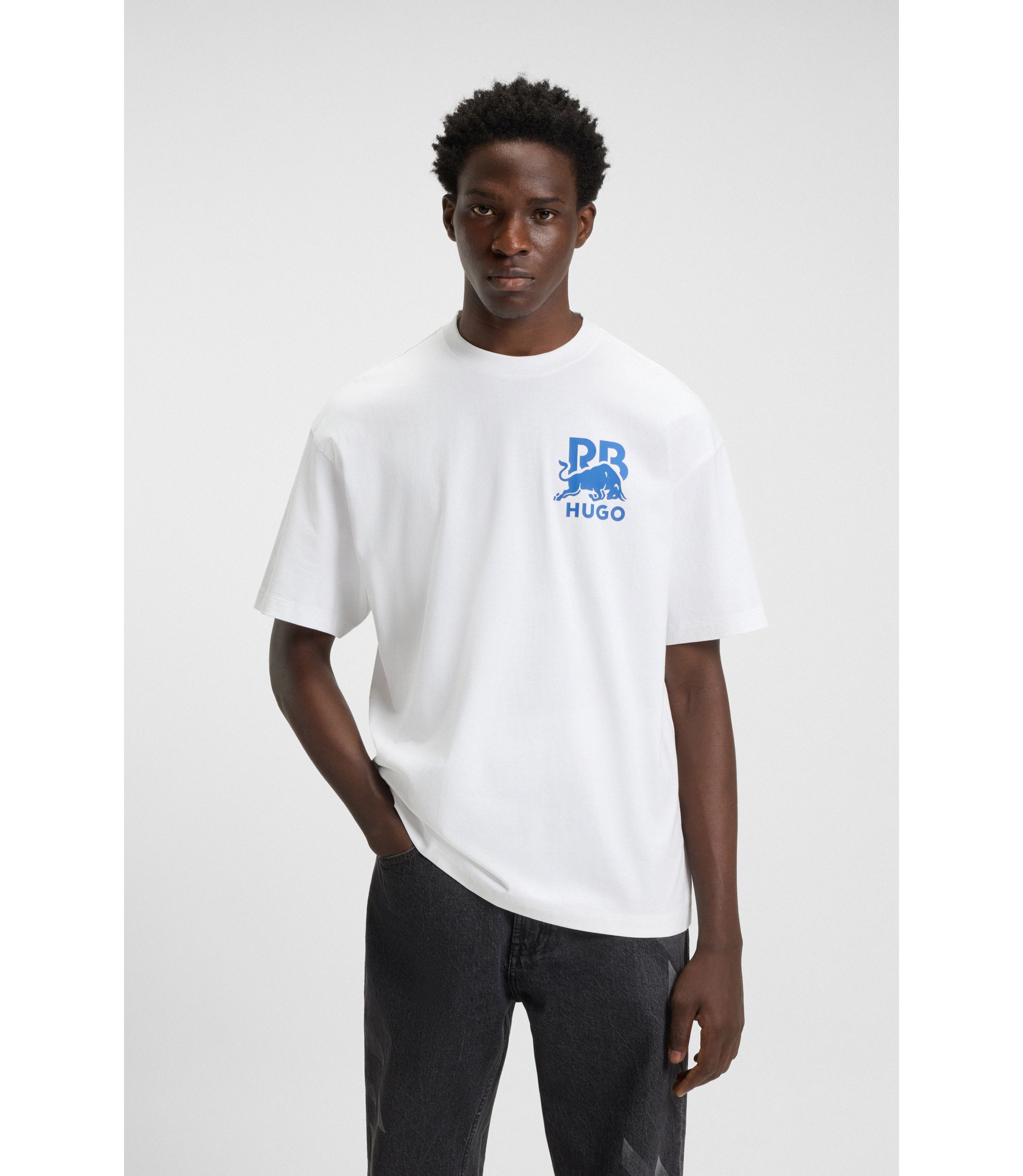 HUGO - HUGO x RB cotton T-shirt with bull-graphic logo - White