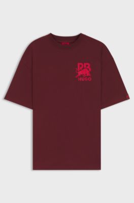 HUGO x RB T-Shirt aus Baumwolle mit Stier-Logo, Dunkelrot