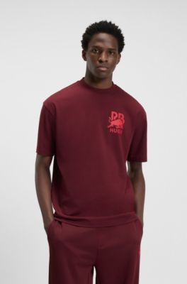 HUGO x RB cotton T-shirt with bull-graphic logo, Dark Red