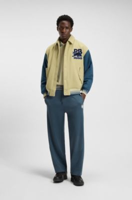 HUGO x RB oversized-fit tracksuit bottoms with striped waistband, Dark Blue